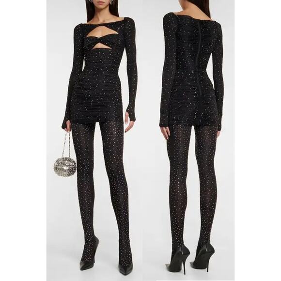 NWOT Alex Perry Embellished Cutout Bodycon Minidress & Leggings Black 8 UK /US 4 - Picture 1 of 12
